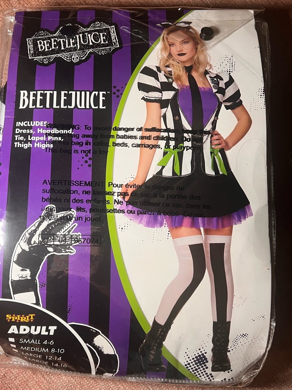 Women's XL 14-16 Beetlejuice Purple & Black Striped Costume Dress Cosplay